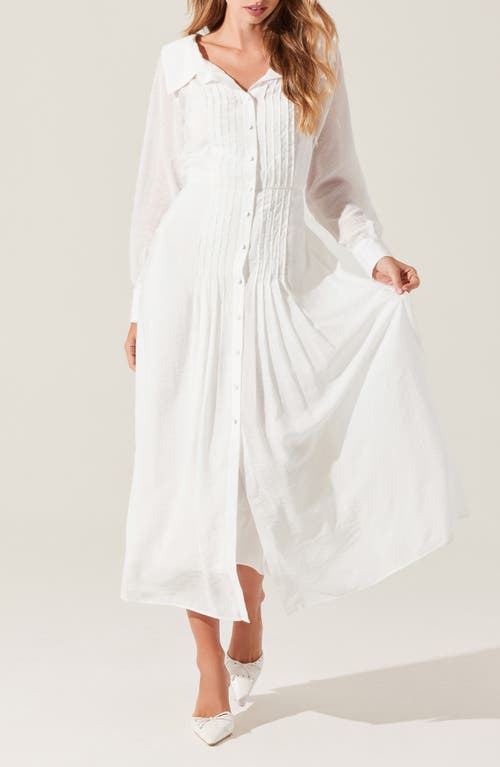 Astr The Label Diell Pintuck Detail Long Sleeve Shirtdress In White