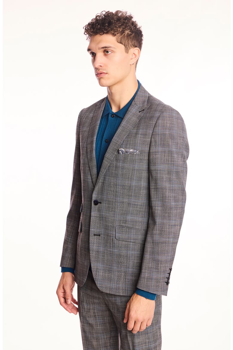 Ashton Slim Fit Gray Plaid Blazer, Alternate, color, BLUE BLACK PLAID