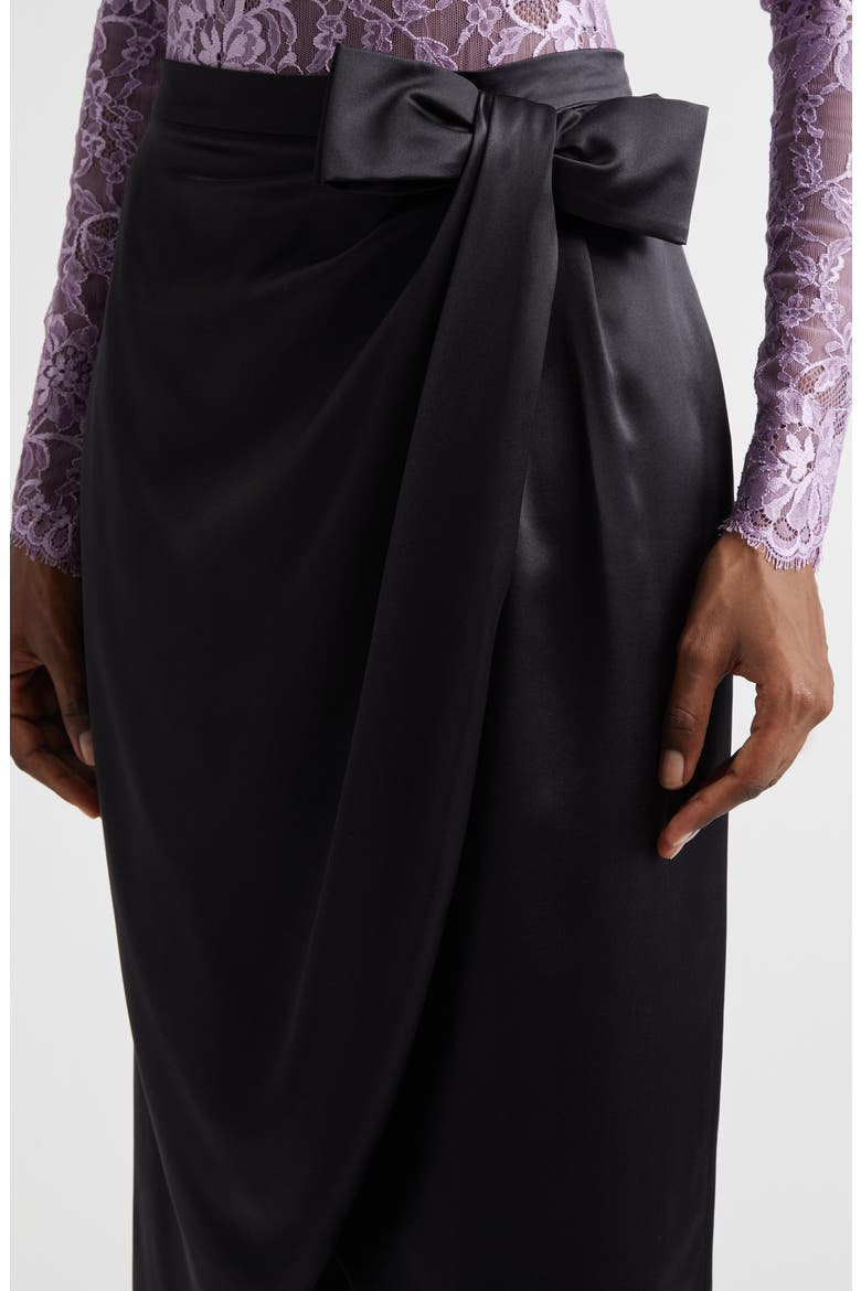 Bow Detail Crepe Back Satin Skirt, Alternate, color, BLACK