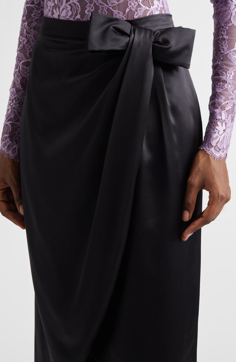 Valentino Bow Detail Crepe Back Satin Skirt, Alternate, color, Black