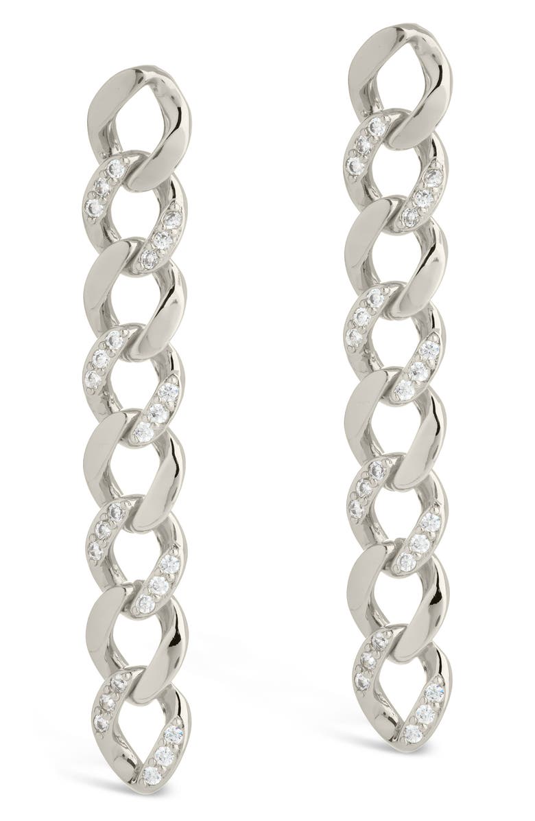 Sterling Forever CZ Cuban Chain Link Drop Earrings, Alternate, color, Silver