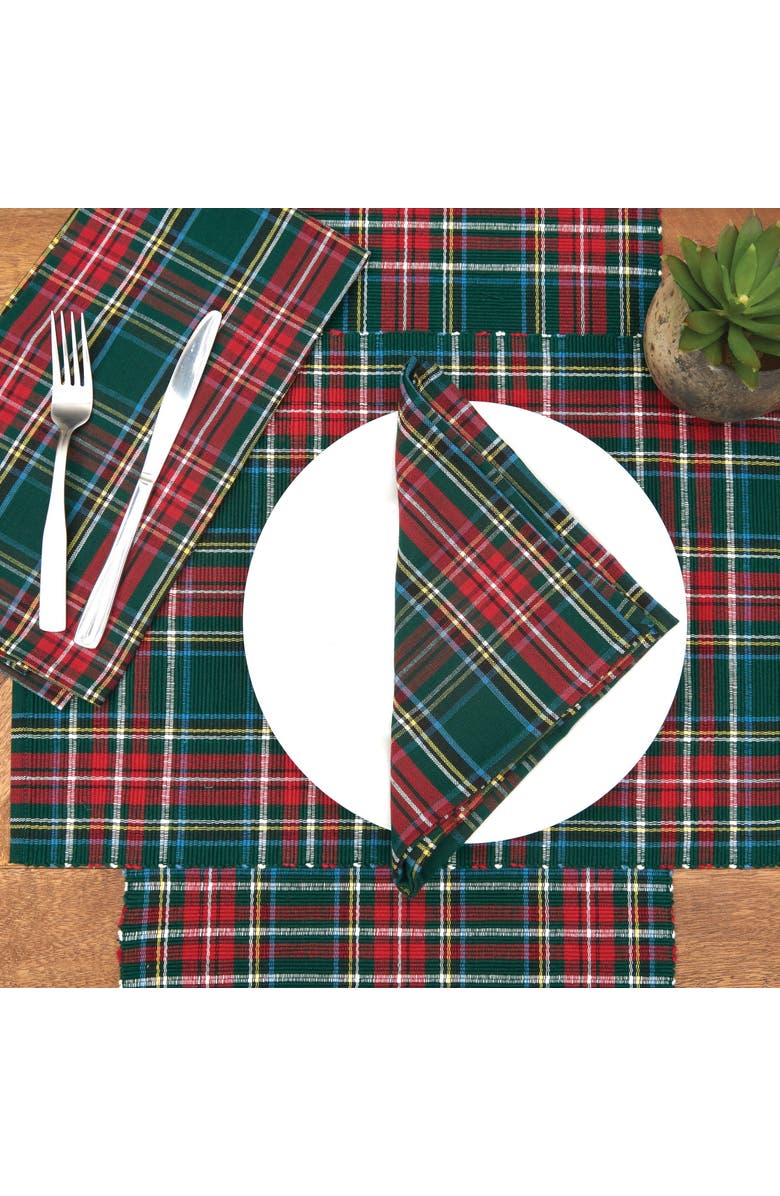 C&F Home Weston Red & Green Plaid 100% Cotton Set of 6 Cloth Napkins, Alternate, color, Red