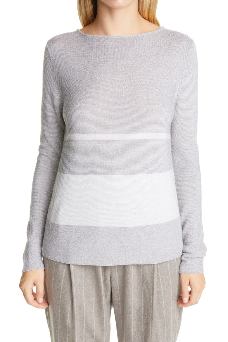 Metallic Stripe Wool Blend Sweater, Main, color, GREY