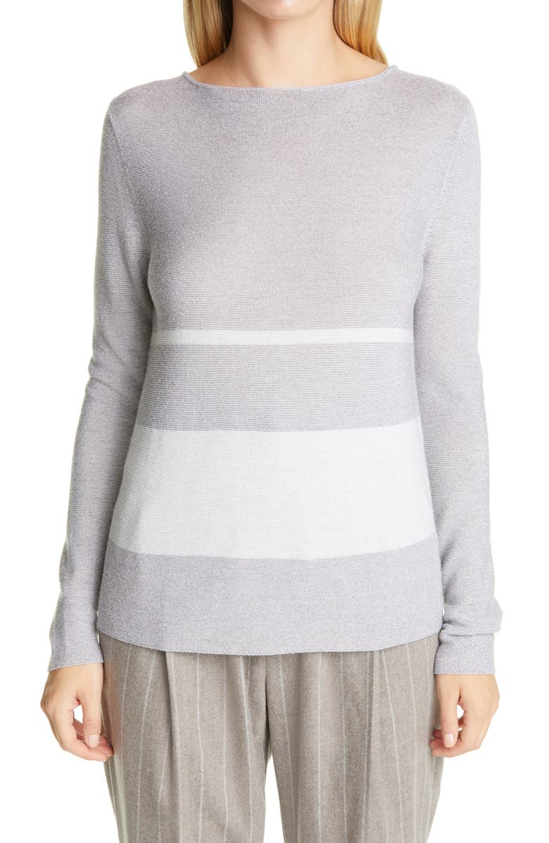 Fabiana Filippi Metallic Stripe Wool Blend Sweater, Main, color,