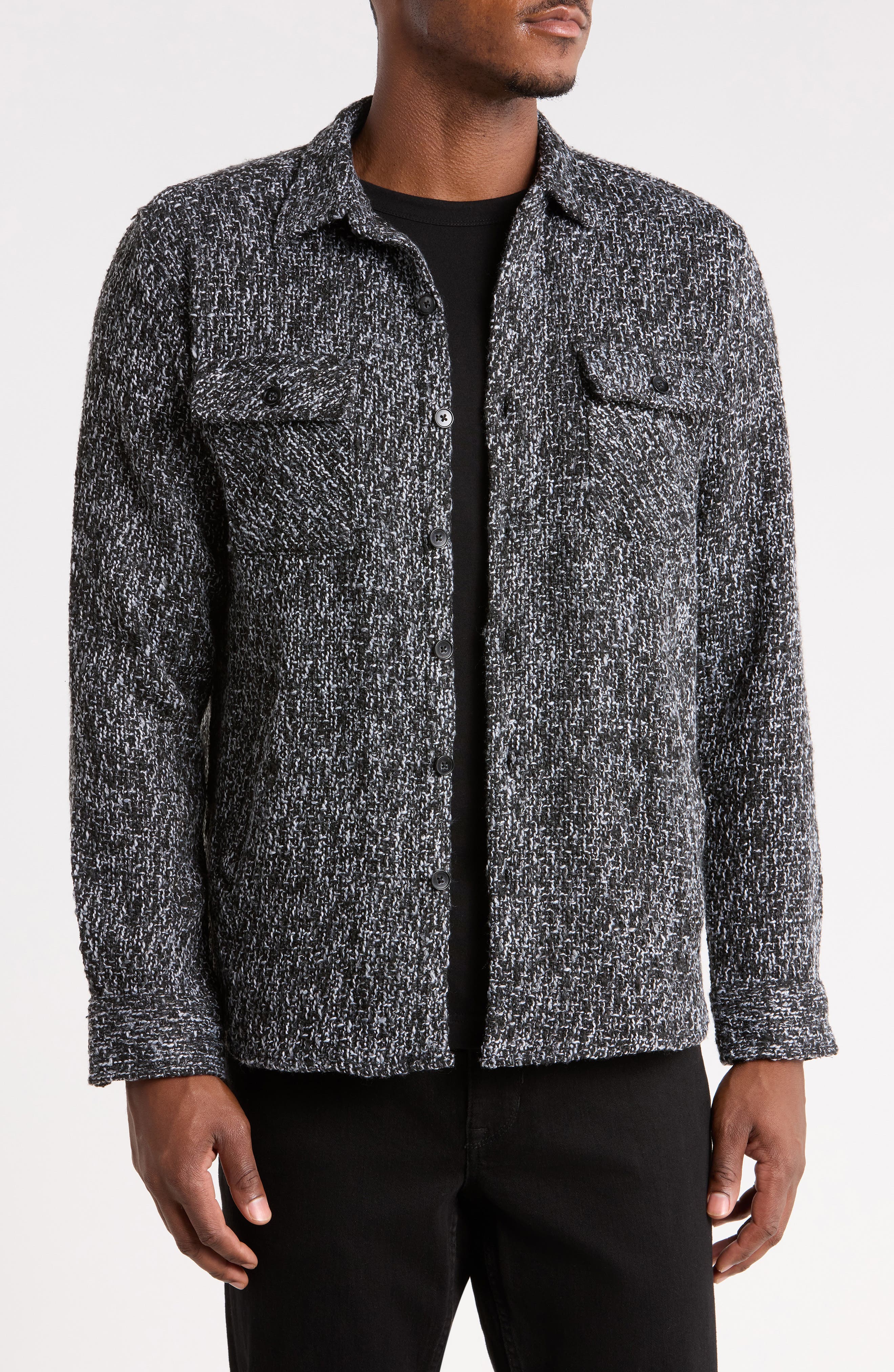 Textured Cotton Blend Shirt Jacket