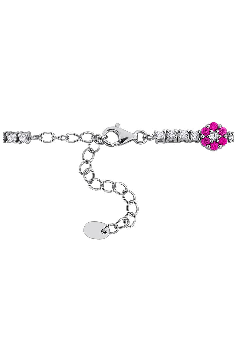 Sterling Silver Lab Created Ruby Flower Line Bracelet, Alternate, color, RED