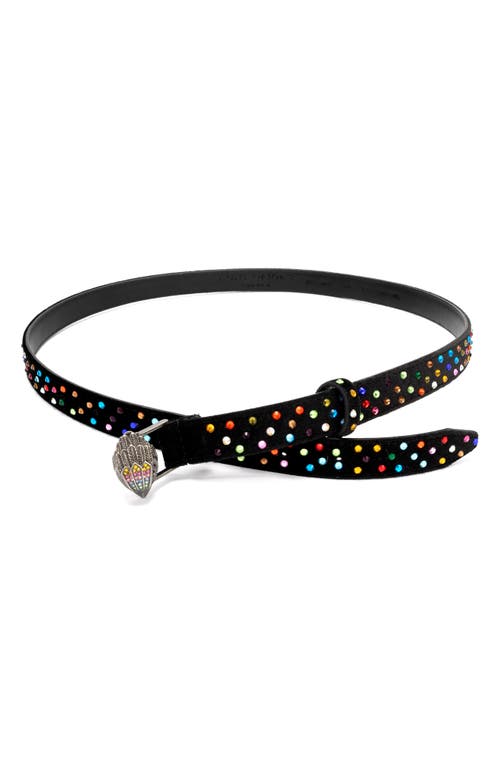 Kurt Geiger London Crystal Stud Velvet Belt In Black