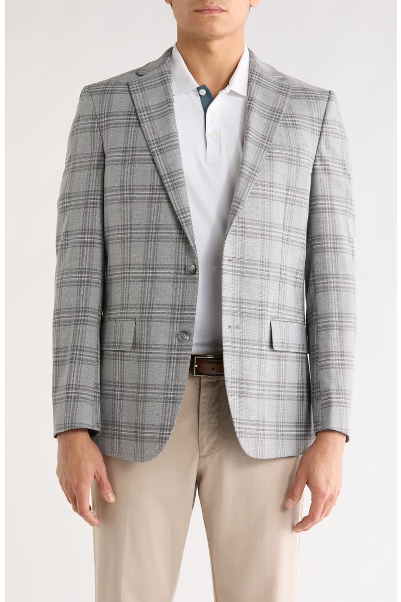 Plaid Notch Lapel Sport Coat, Main, color, GREY