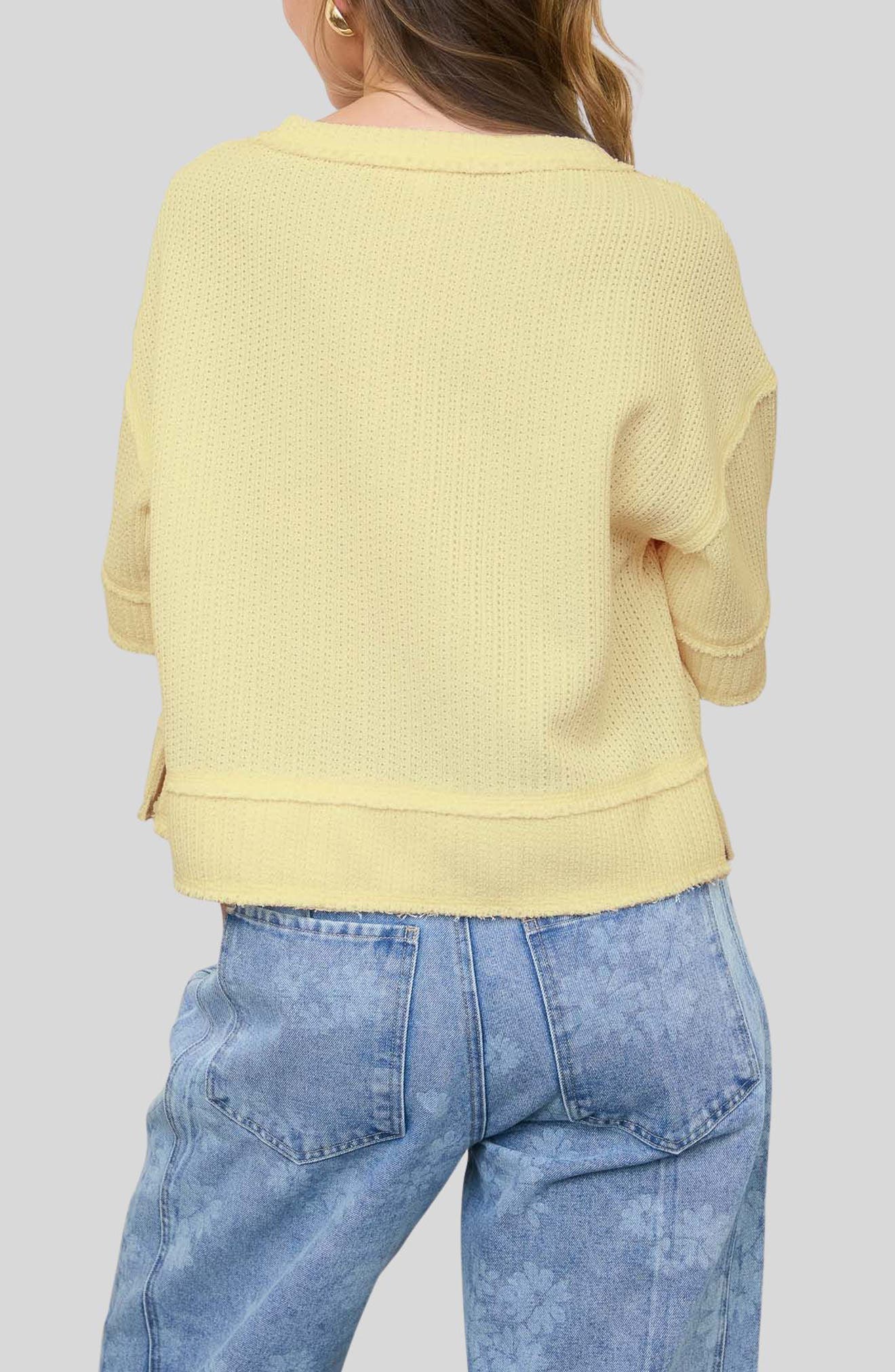 Elbow Length Waffle Knit Henley Top - image 4