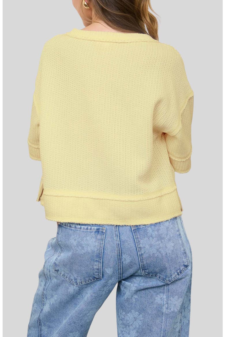Elbow Length Waffle Knit Henley Top, Alternate, color, LIGHT YELLOW