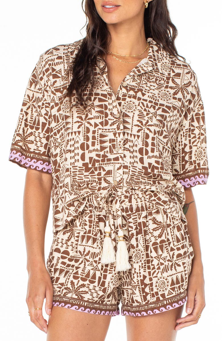 Roxy Kihei Short Sleeve Button-Up Shirt, Main, color, Tiramisu