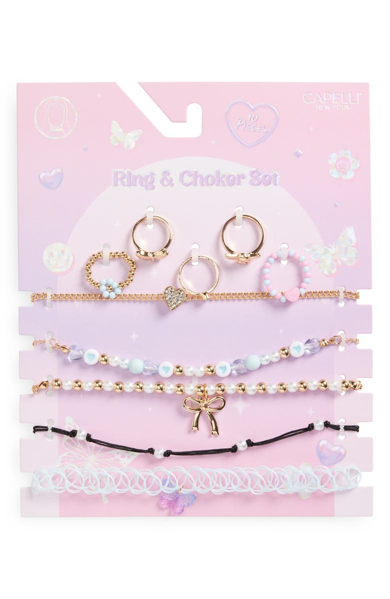 Capelli New York Kids' Assorted 10-Pack Ring & Choker Set, Main, color, Gold Multi
