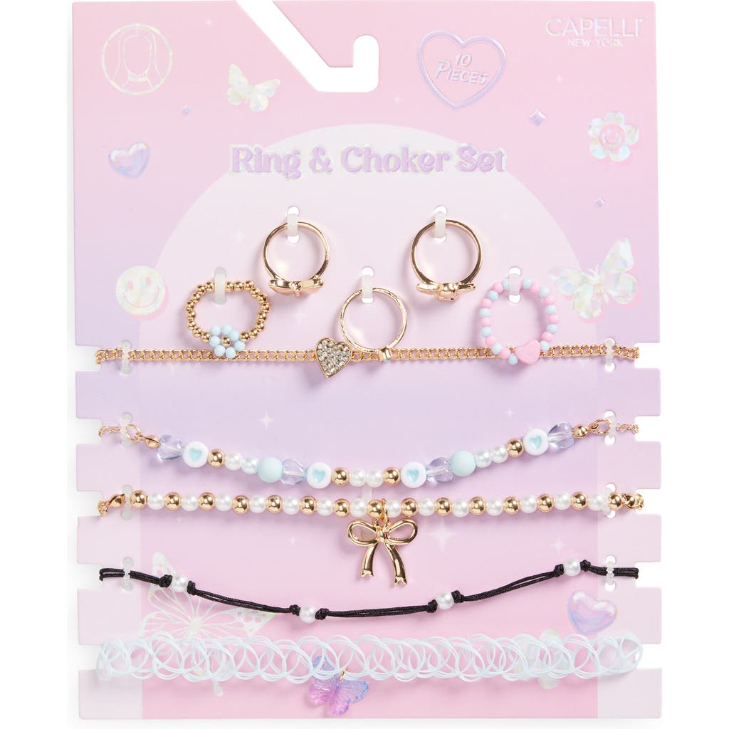 Capelli New York Kids' Assorted 10-pack Ring & Choker Set In Gold