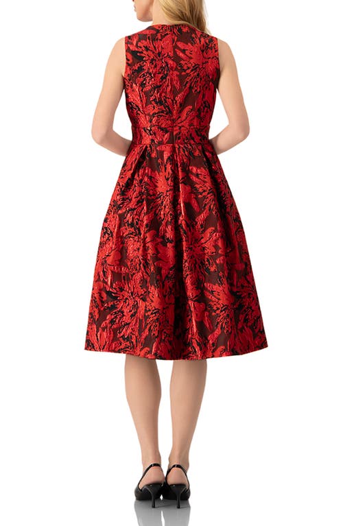 Ivonne Sleeveless Red And Black Jacquard Midi Dress In Red