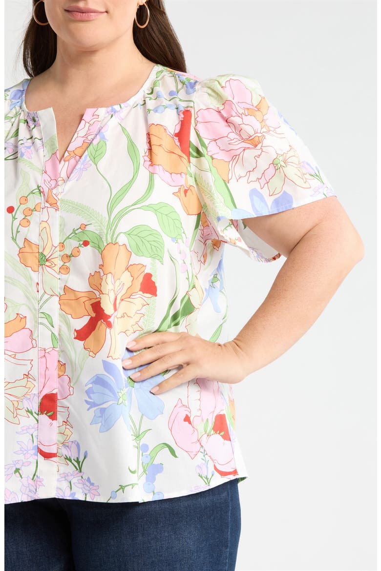 Floral Split Neck Top, Alternate, color, WHITE-MULTI