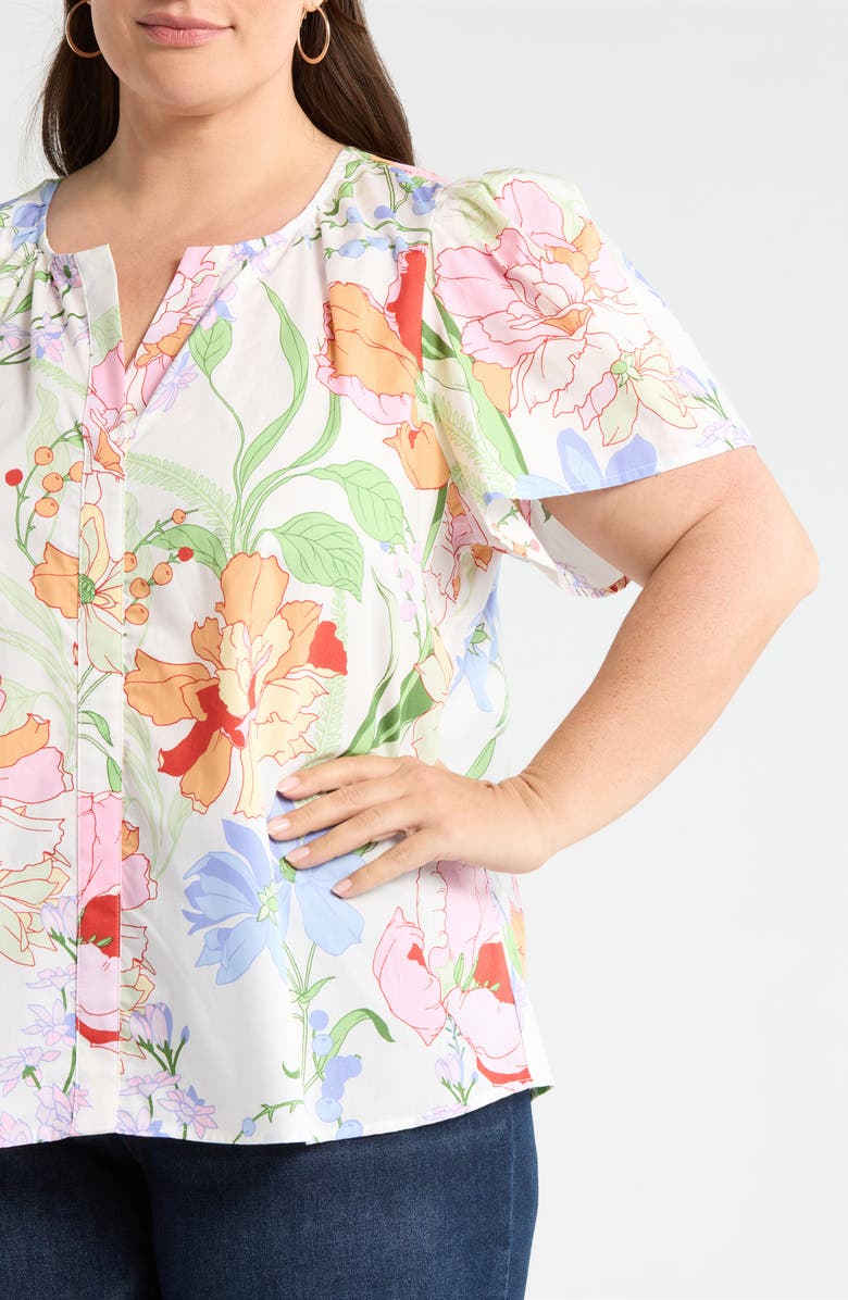 SUGARLIPS Floral Split Neck Top, Alternate, color, White-Multi