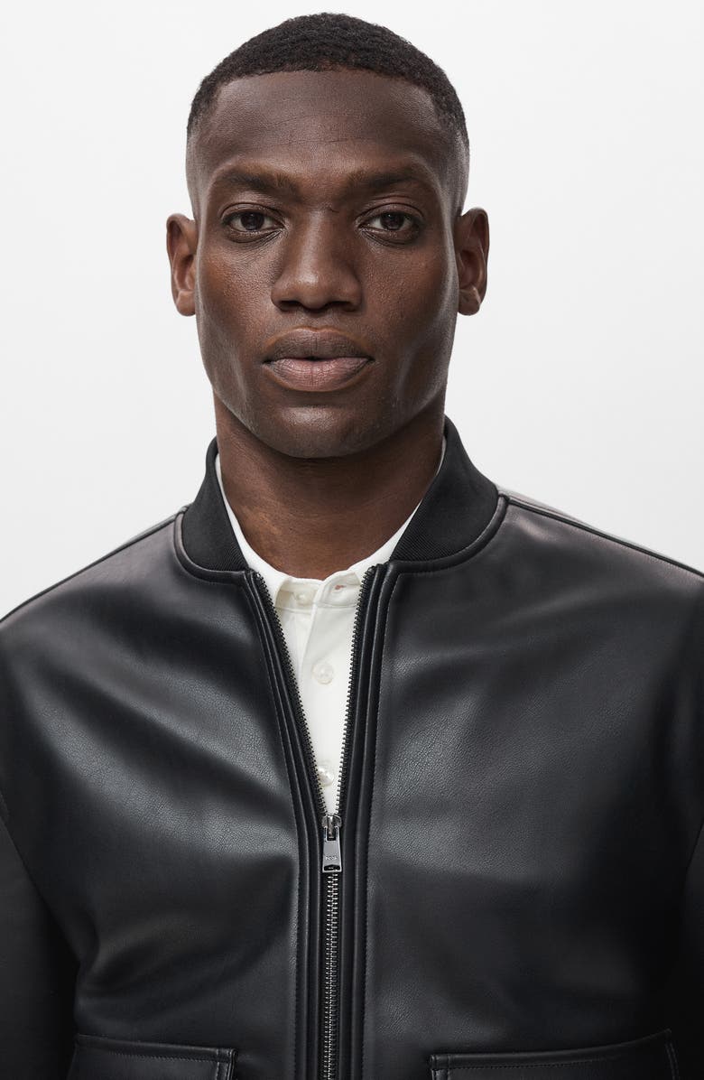 MANGO Faux Leather Bomber Jacket, Alternate, color, Black