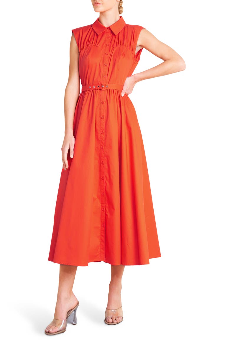 Cotton Midi Dress, Main, color, CORAL RED