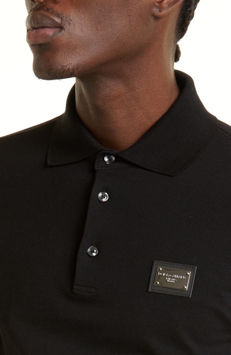 Dolce&Gabbana Logo Plate Cotton Piqué Polo, Alternate, color, Black