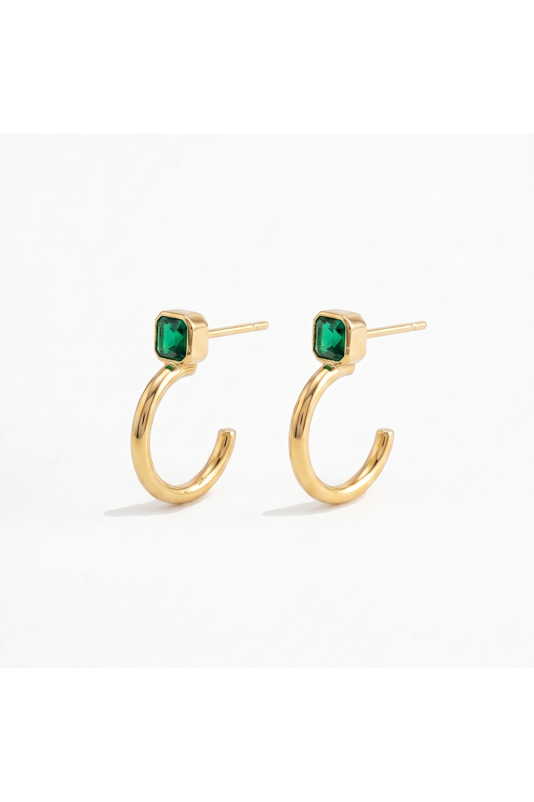 The Neve Huggie Hoop Earrings, Alternate, color, Gold/Emerald CZ