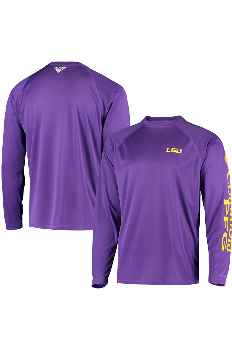 Men's Columbia Purple LSU Tigers Terminal Tackle Omni-Shade Raglan Long Sleeve T-Shirt, Main, color, Purple