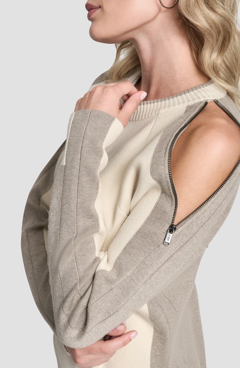 DKNY Contrast Crewneck Sweater, Alternate, color, Ecru/Tan Heather