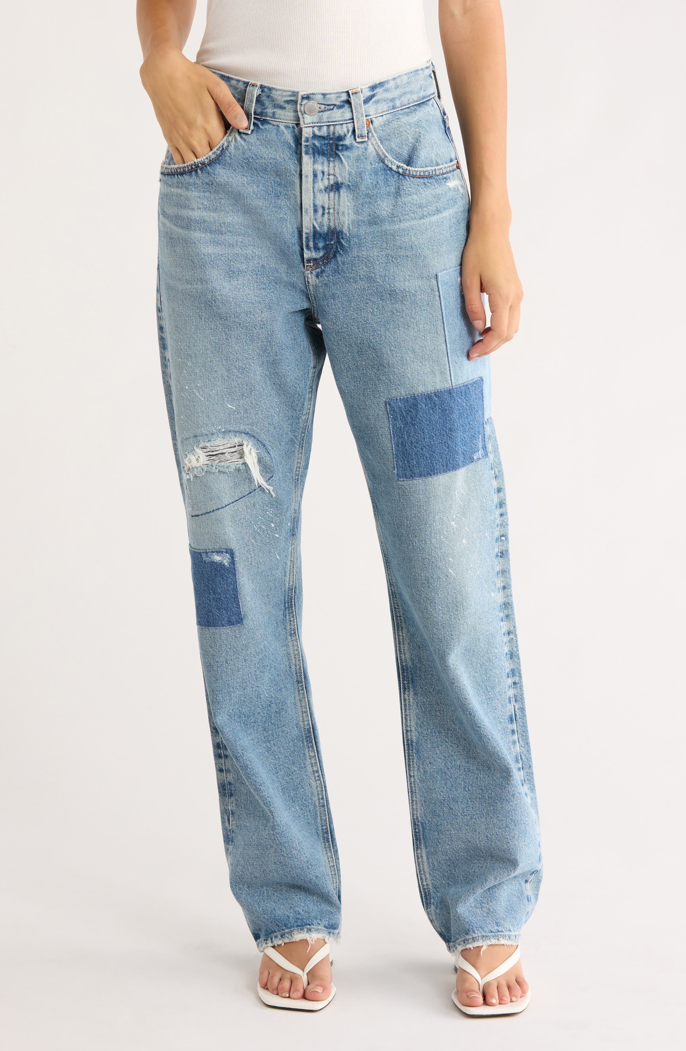 AG Clove Patched High Waist Relaxed Straight Leg Jeans