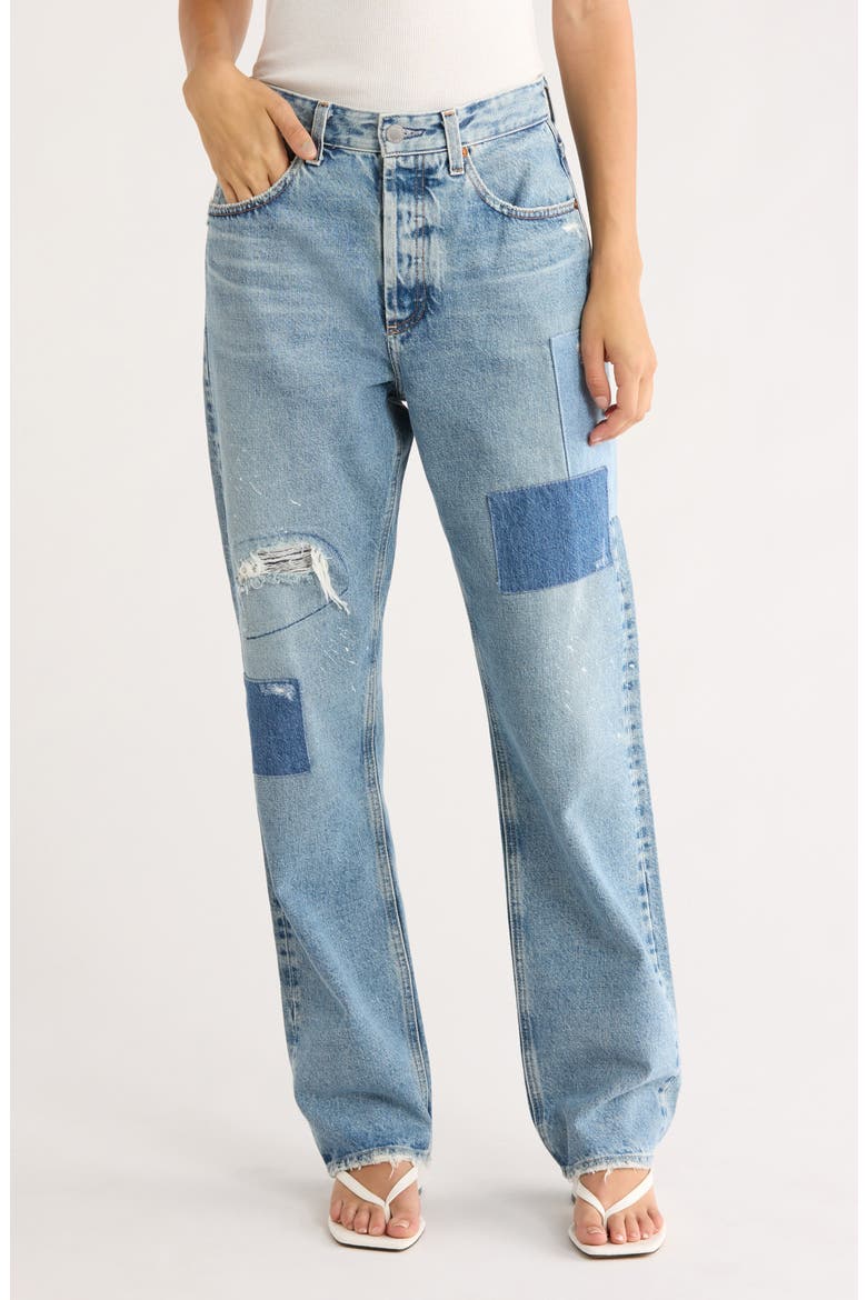 Clove Patched High Waist Relaxed Straight Leg Jeans, Main, color, 18 YEARS PHENOMENAL PATCHED