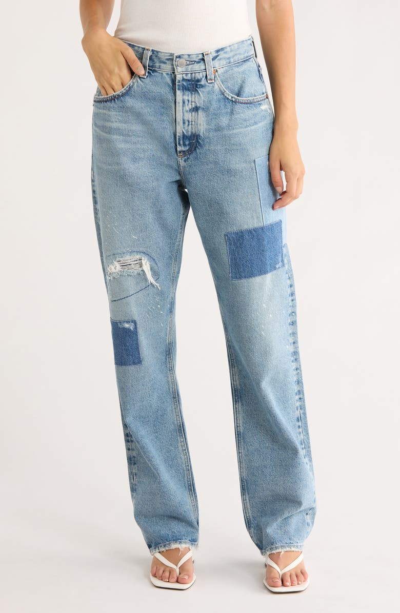 AG Clove Patched High Waist Relaxed Straight Leg Jeans, Main, color, 18 Years Phenomenal Patched