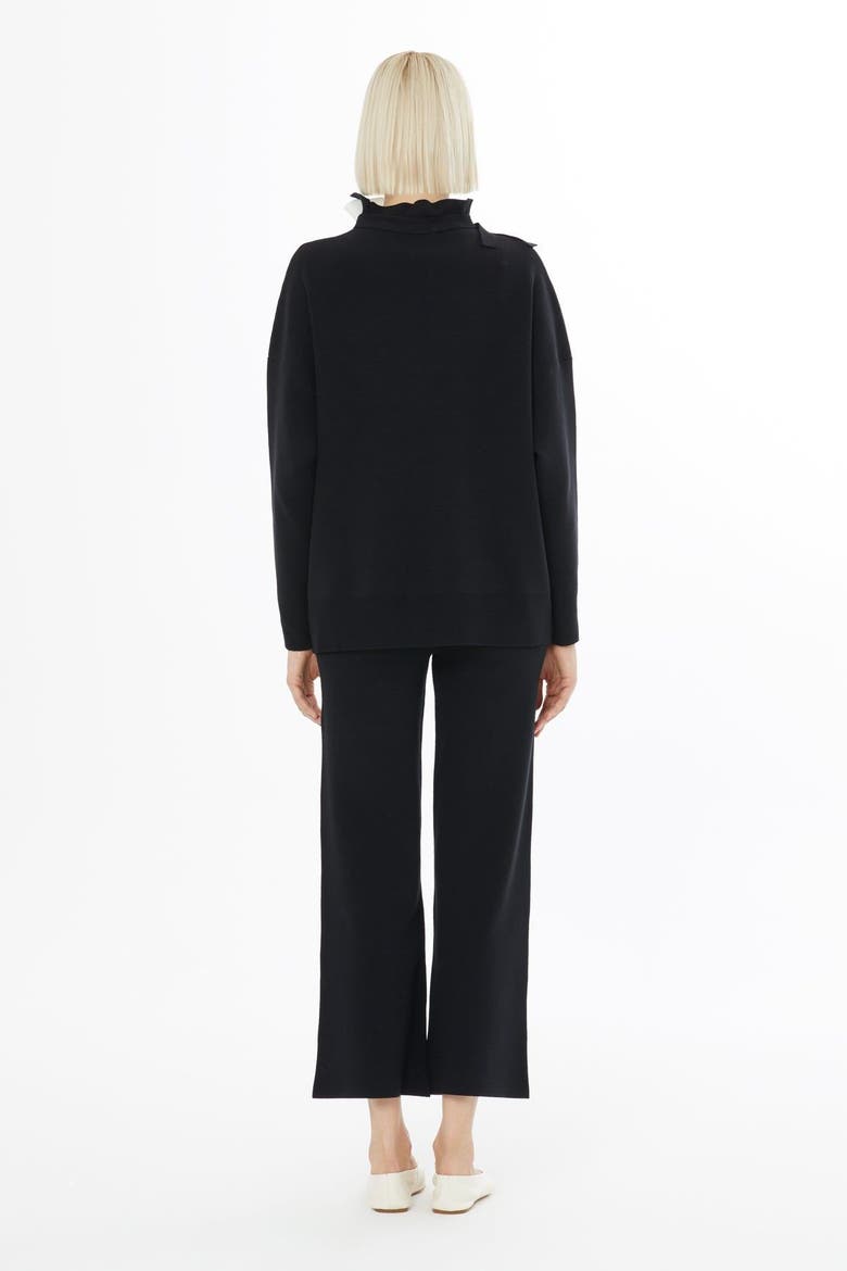 Floral Detail Long Sleeve Soft Knit Blouse, Alternate, color, Black