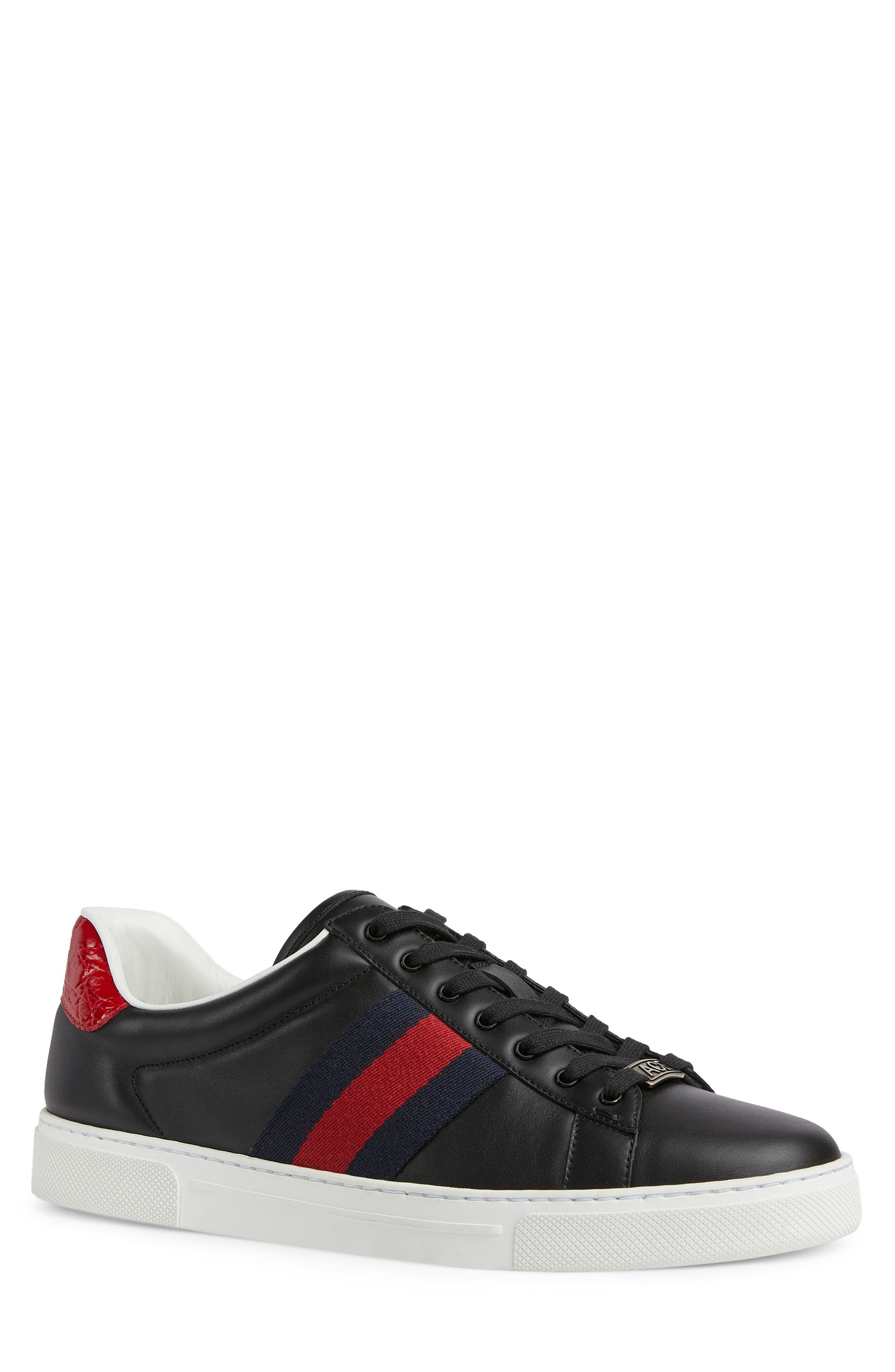Gucci New Ace Lace-Up Sneaker, Main, color, Black Hibiscus Red