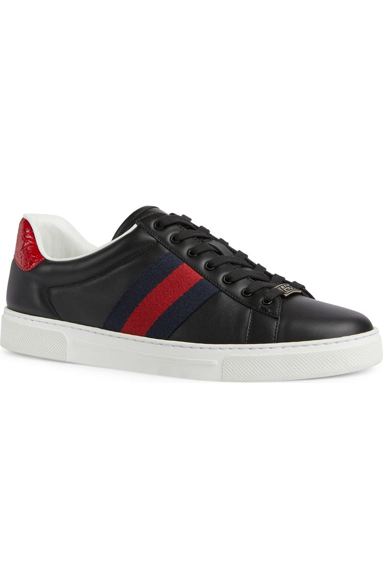 Gucci New Ace Lace-Up Sneaker, Main, color, Black Hibiscus Red