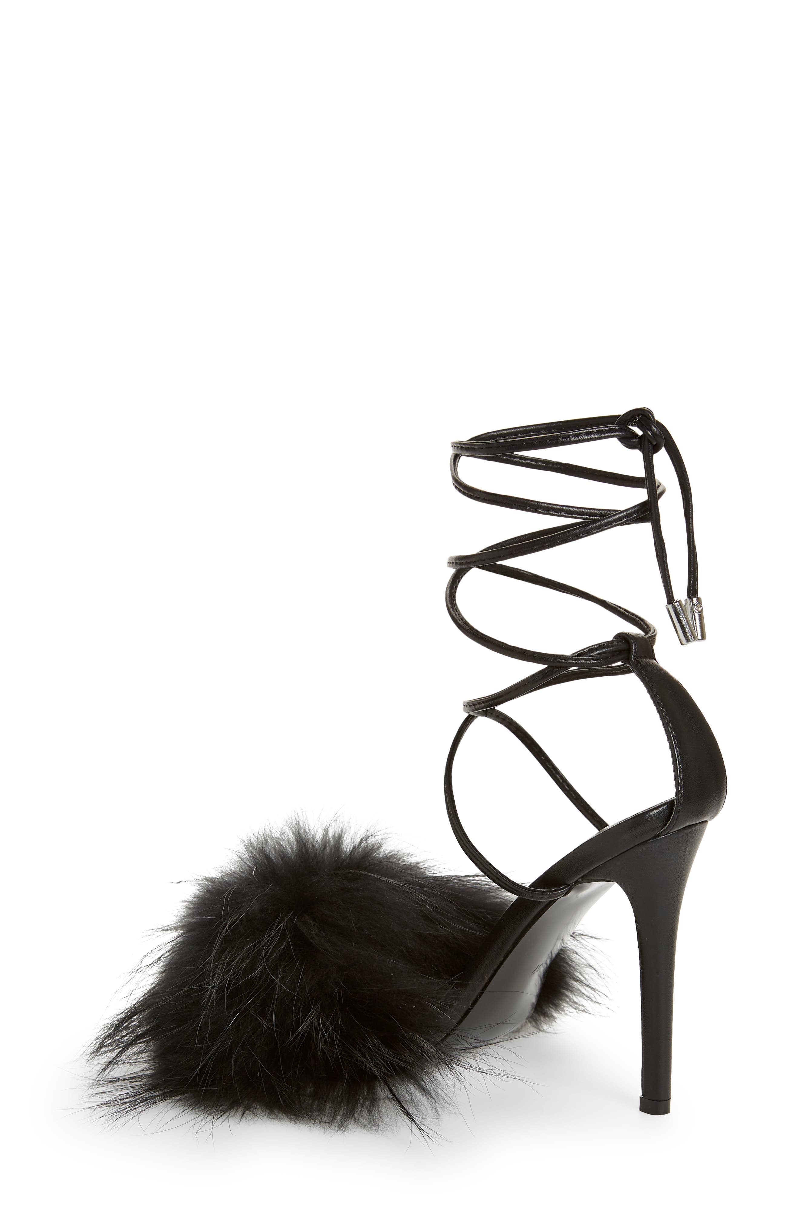 AZALEA WANG Bunny Faux Feather Ankle Wrap Sandal, Alternate, color, 