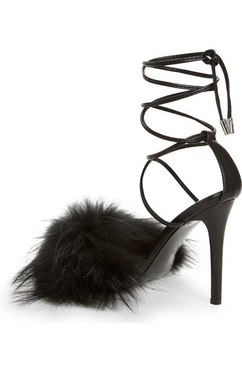 AZALEA WANG Bunny Faux Feather Ankle Wrap Sandal, Alternate, color,