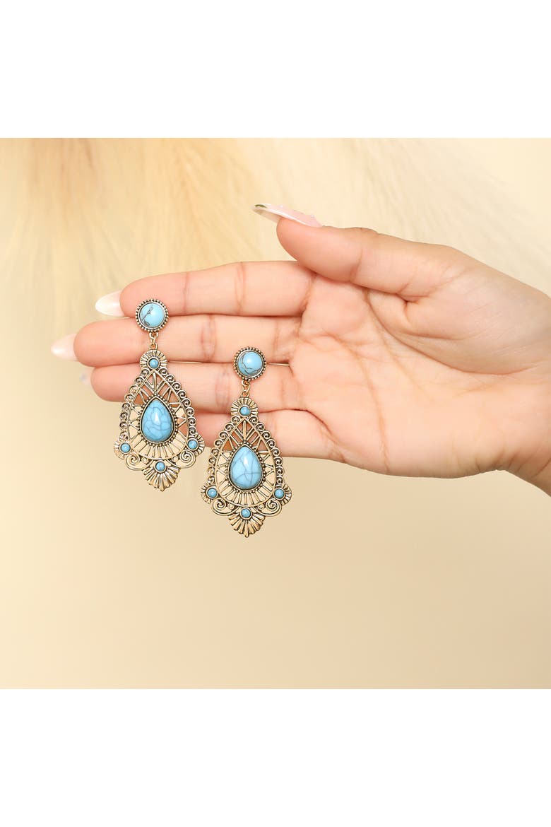 Stone Filigree Earrings, Alternate, color, Gold, turquoise