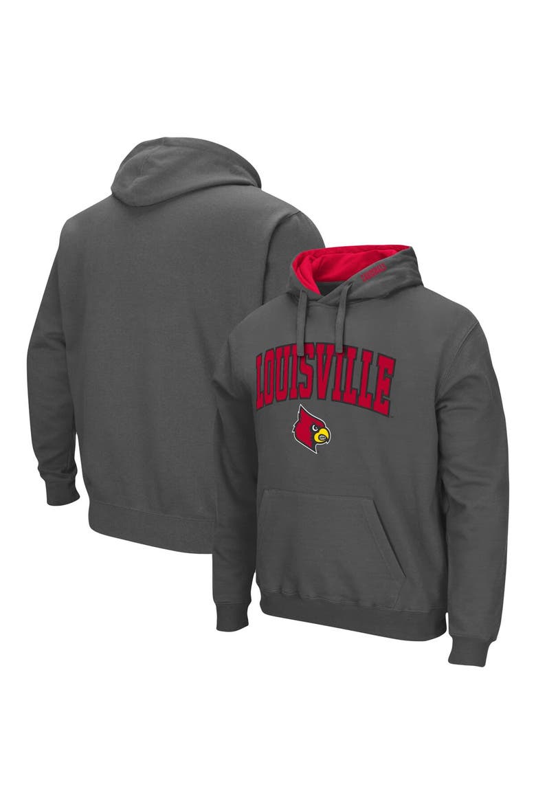 Men's Colosseum Charcoal Louisville Cardinals Arch & Logo 3.0 Pullover Hoodie, Alternate, color, Charcoal