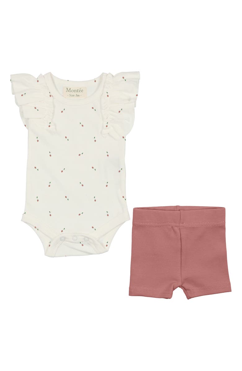 Manière Kids' Flutter Sleeve Bodysuit & Shorts Set, Main, color, 