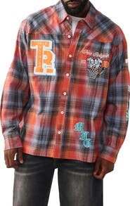 True Religion Patch Appliqué Cotton Flannel Button-Up Shirt