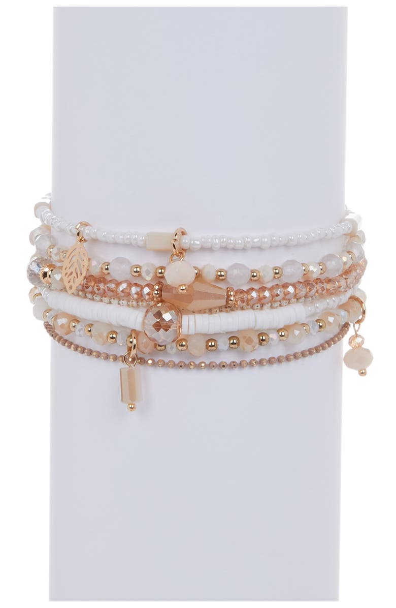 OLIVIA WELLES 14K Gold Plated Ariel Beaded Faceted White Crystal Multi Strand Bracelet, Main, color,