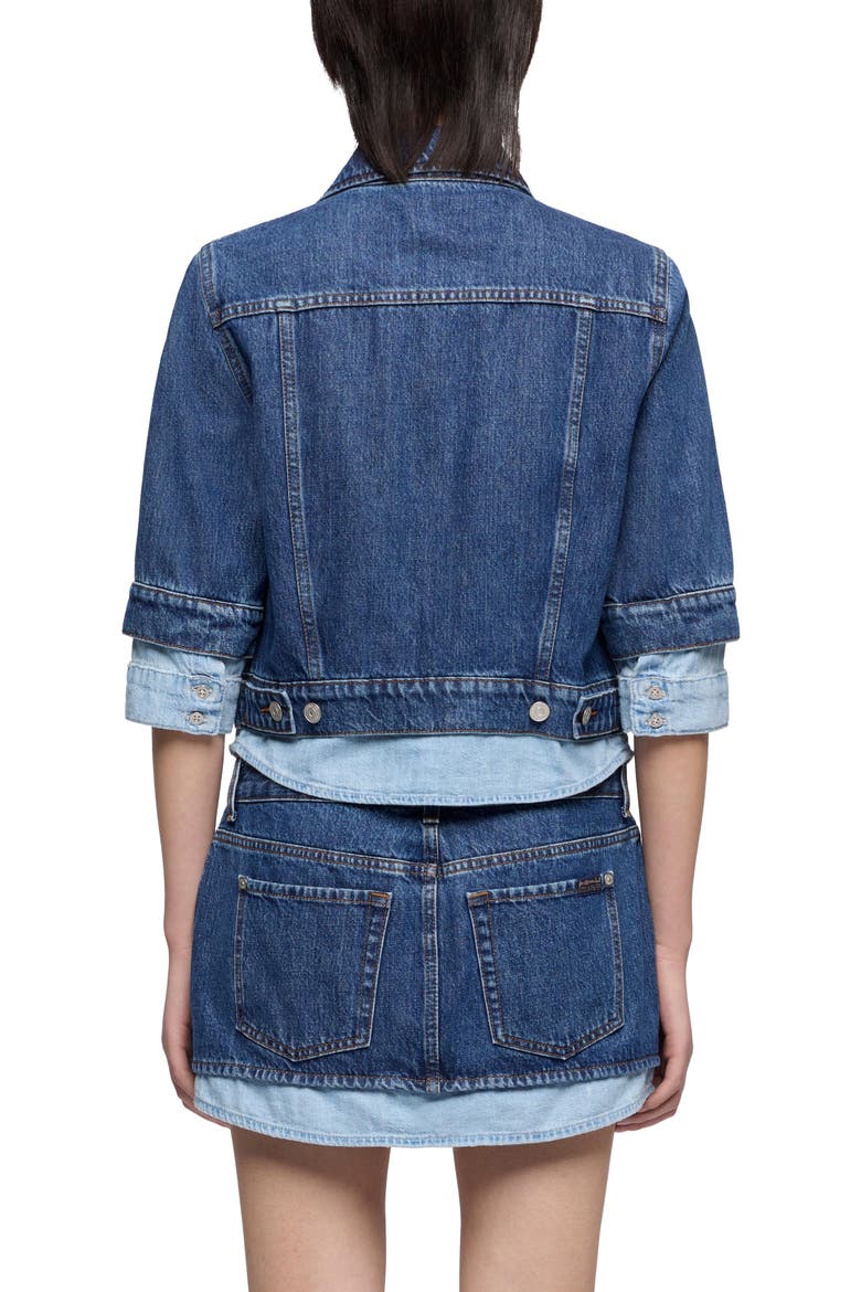 Double Layer Denim Trucker Jacket, Alternate, color, SHADOW