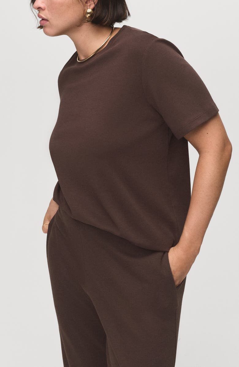 MANGO Boxy Cotton Blend T-Shirt, Alternate, color, Brown