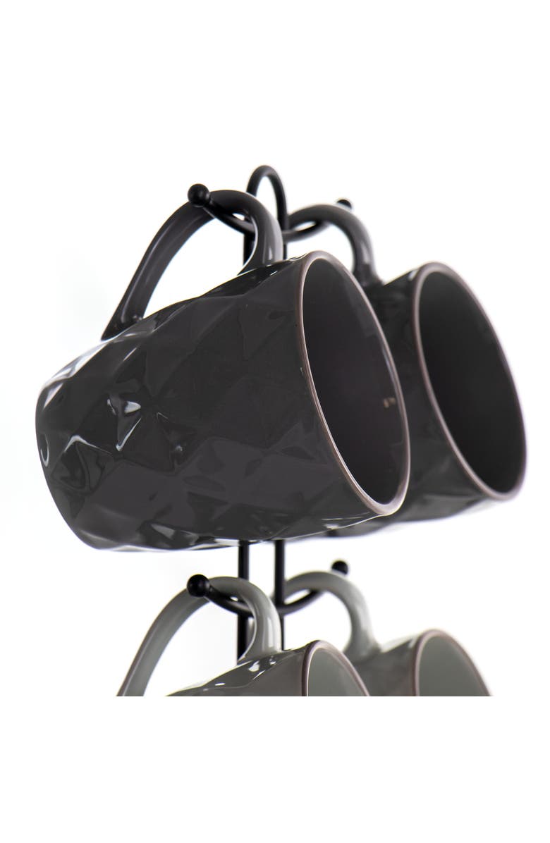 Elama Diamond Waves 6-Piece 12 oz. Mug Set with Stand, Alternate, color, White