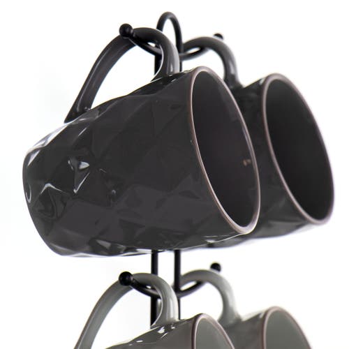 Elama Diamond Waves 6-piece 12 Oz. Mug Set With Stand In Multi