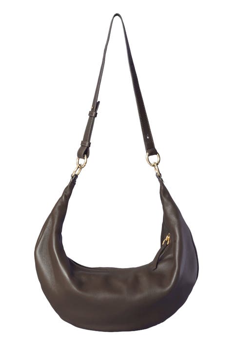Leather Convertible Hobo Crescent Ring Bag
