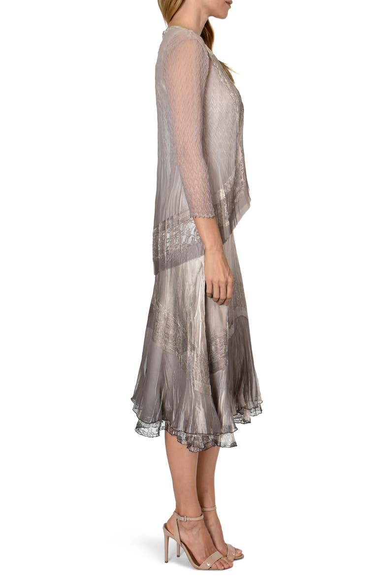 Beaded Charmeuse & Chiffon Tiered Dress with Jacket, Alternate, color, BEACH CAFE OMBRE