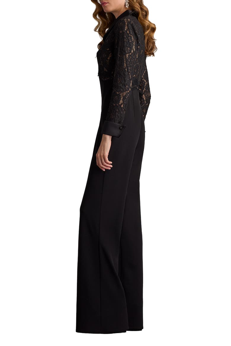 Cotton Blend Lace & Crepe Jumpsuit, Alternate, color, BLACK/ NUDE