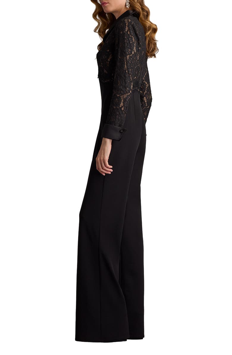 Tadashi Shoji Cotton Blend Lace & Crepe Jumpsuit, Alternate, color, 