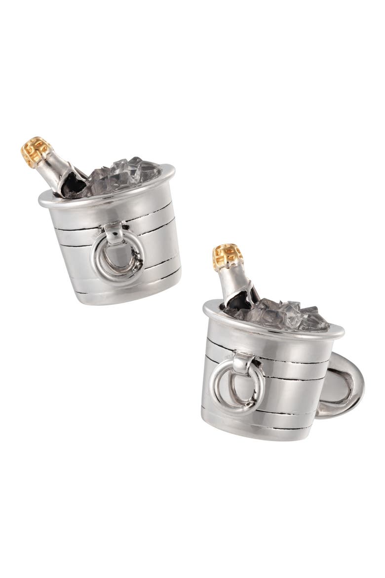 Champagne Bottle on ice Sterling Cufflinks, Main, color, NO COLOR