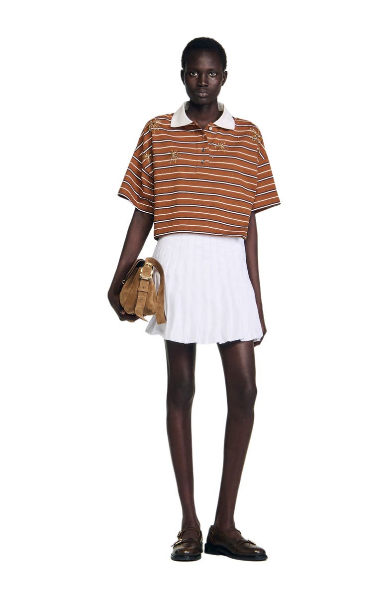 SANDRO Striped rhinestone polo, Alternate, color, Brown