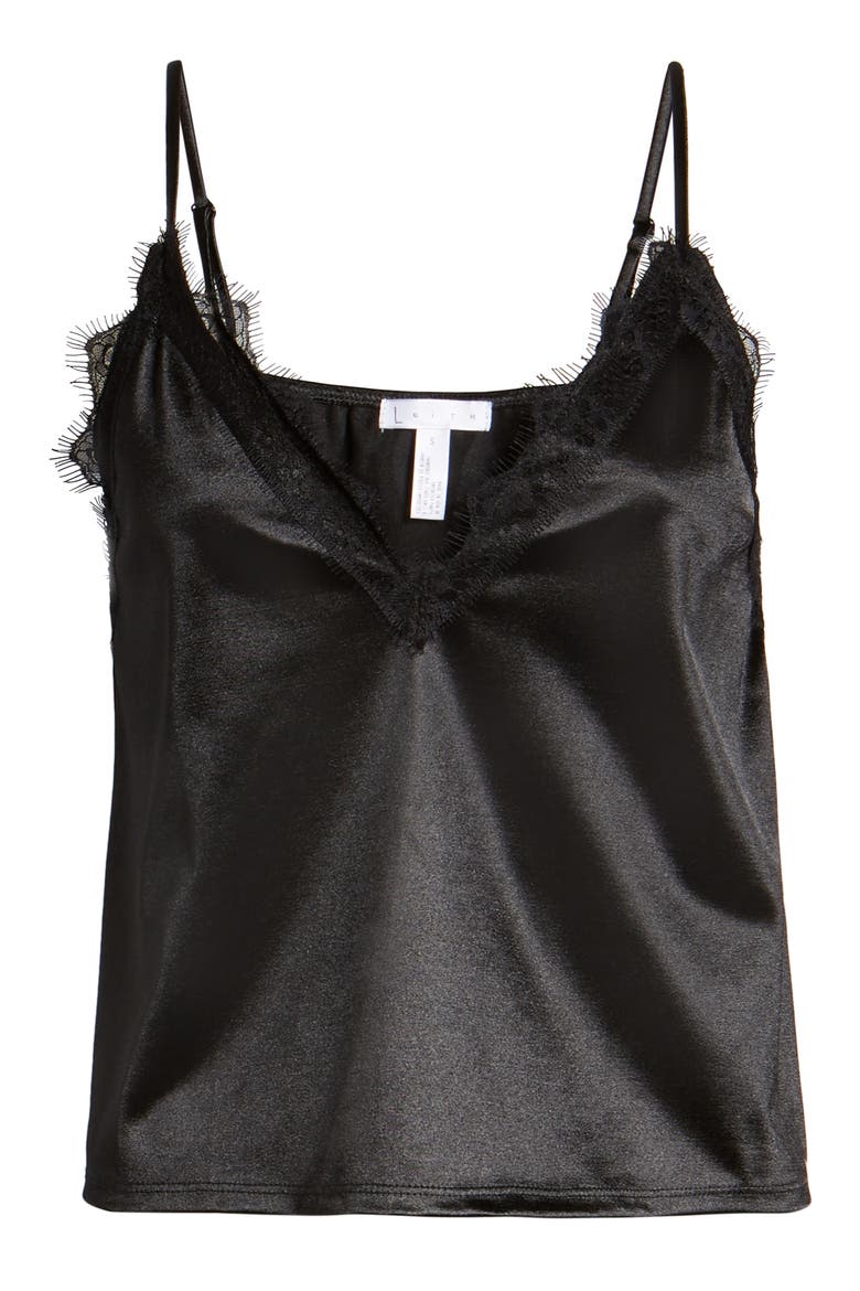 Lace Trim Camisole, Alternate, color, BLACK